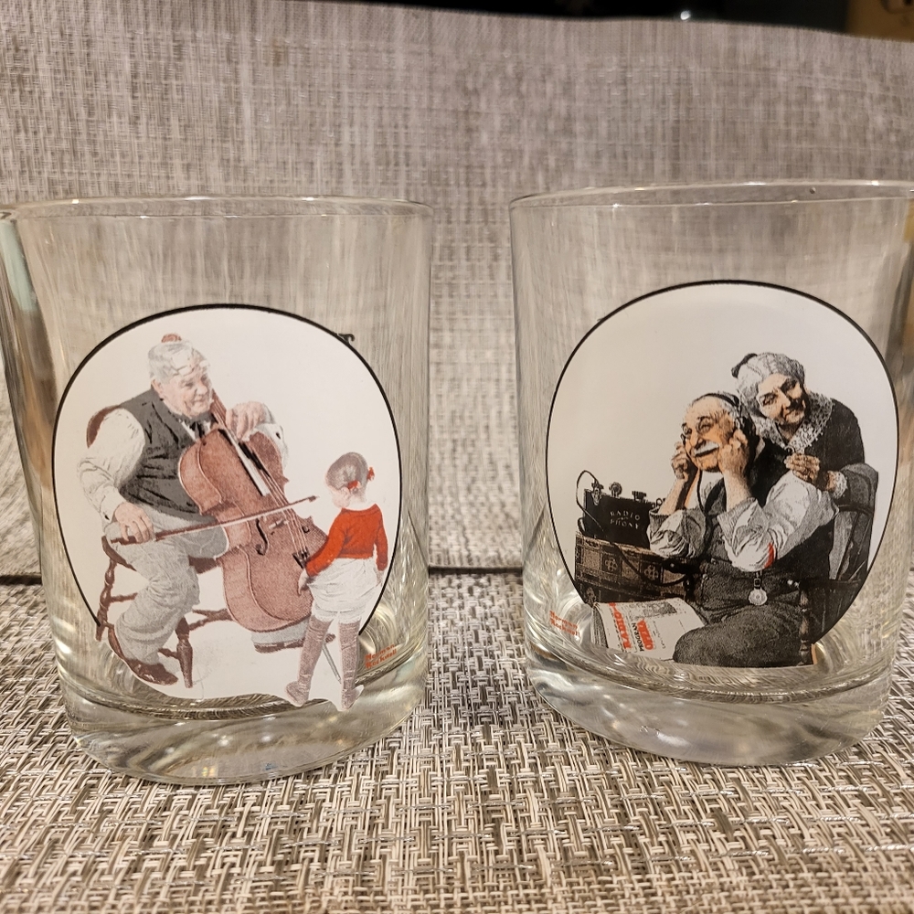 Vtg Norman Rockwell~Saturday Evening Post 2pc Set Low-ball Glasses~1920s pics
